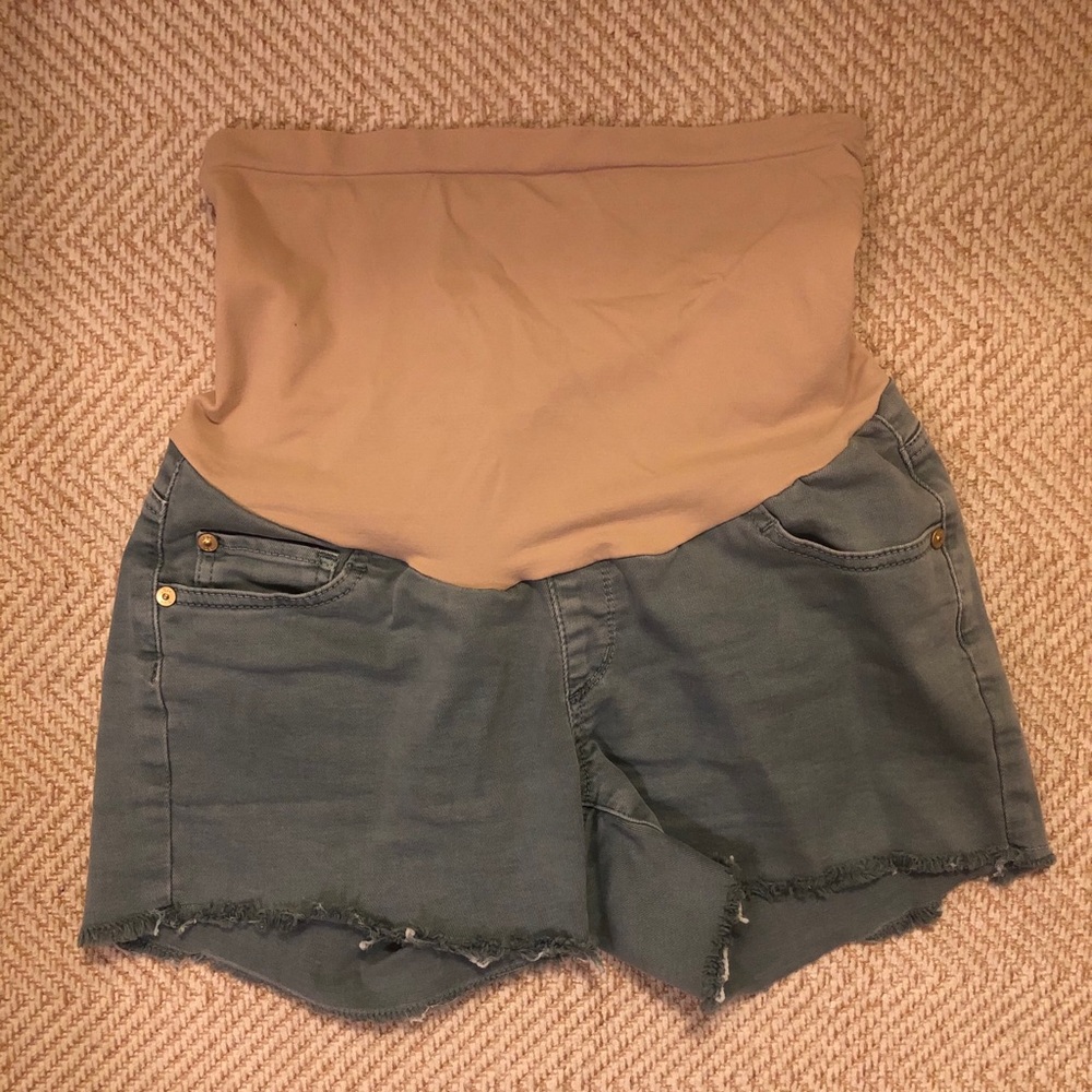 Luxe Essentials Denim Maternity Shorts Green XS